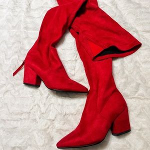 Cherry Red Thigh High Boot Heels - Size 8